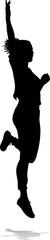 A happy woman jumping for joy in mid air silhouette person concept