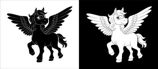 A Pegasus horse with wings cartoon mythological animal from Greek myth illustration