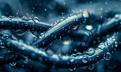 Intertwined Wires with Water Droplets in an Abstract Background Representing Complexity and Connection