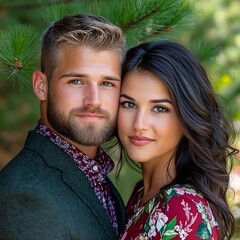 Fototapeta premium Engaged Couple Portrait in Natural Setting