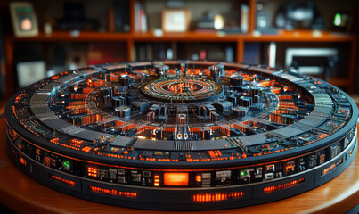 A massive quantum computing array with complex geometric quantum circuits, resembling a futuristic digital mandala