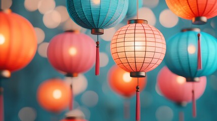 Obraz premium Vibrant Lanterns Decoration in Colorful Background