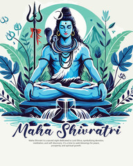 Happy Maha Shivratri Lord Shiva with Har Har Mahadeva Social Media Post template banner