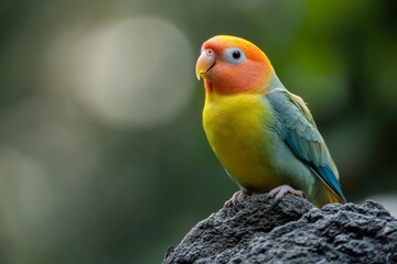 Fischer's lovebird perched on rock with blurred background