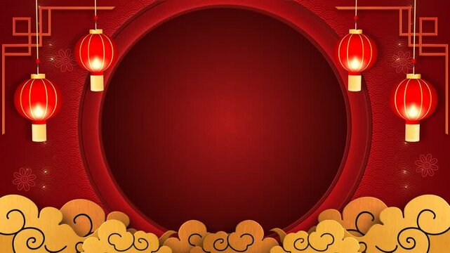 Circle Chinese oriental theme Background, with lantern gold clouds and copy space, suitable for invitation and editing 