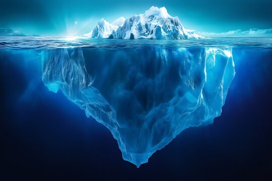 Huge iceberg floating in the ocean showing the tip and the hidden part - Powered by Adobe