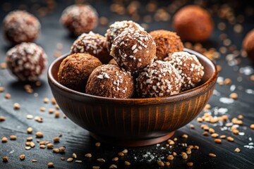 Chocolate Coconut Energy Bites, Close-Up, High Depth of Field