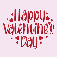 Happy Valentine's Day beautiful hand drawn lettering with hearts vector elements on pink background. 14 February wallpaper, greeting card, poster, banner design. Valentine logo, label, tag vector.