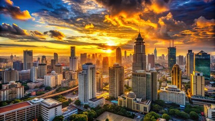 Fototapeta premium City Sunset Rule of Thirds Photography, Urban Skyline Golden Hour