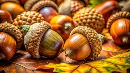 Closeup Acorns, Fall Nature, High Detail, Macro Photography