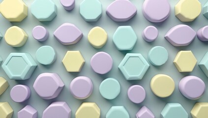 Beautiful geometric arrangement of pastel shapes on a light background showcasing playful designs and a harmonious color palette