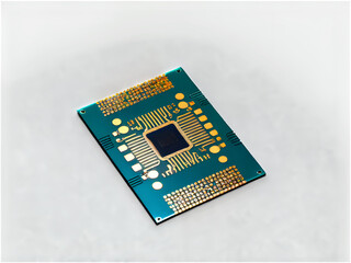 A futuristic microchip with glowing circuits representing artificial intelligence.
