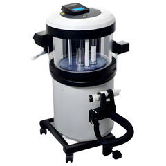 A spinning centrifuge with detailed sample holders and motion blur.
