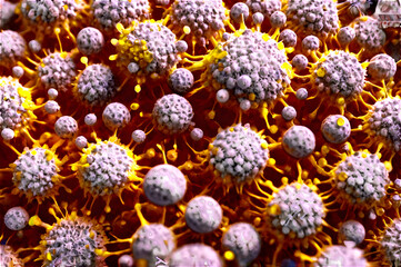 A hyper-detailed image of a microscopic object like pollen grains or cells.
