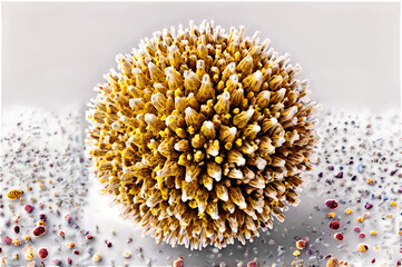 A hyper-detailed image of a microscopic object like pollen grains or cells.
