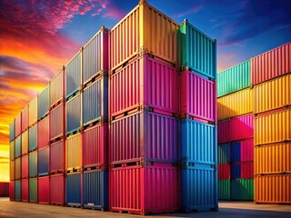 Colorful Shipping Container Stack Silhouette AI Art