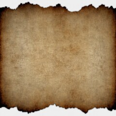 Burnt vintage parchment paper texture with darkened edges, featuring an aged and weathered appearance ideal for design, crafting, and historical projects. Isolated on transparent background, png.