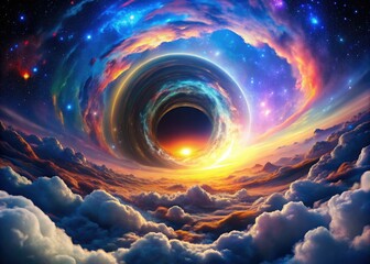 Colorful Wormhole Time Travel Through Space, Minimalist Sci-Fi Photography