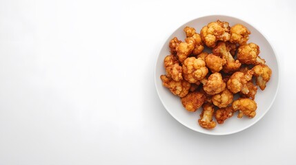 Crispy Fried Cauliflower Florets on a White Plate