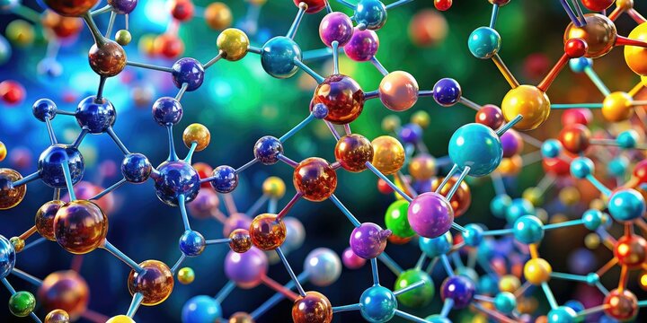 Compound Substance Connection Panoramic View AI Photo, Molecular Structures, Scientific Visualization, Chemistry, Bonding, Intermolecular Forces,  Science Illustration