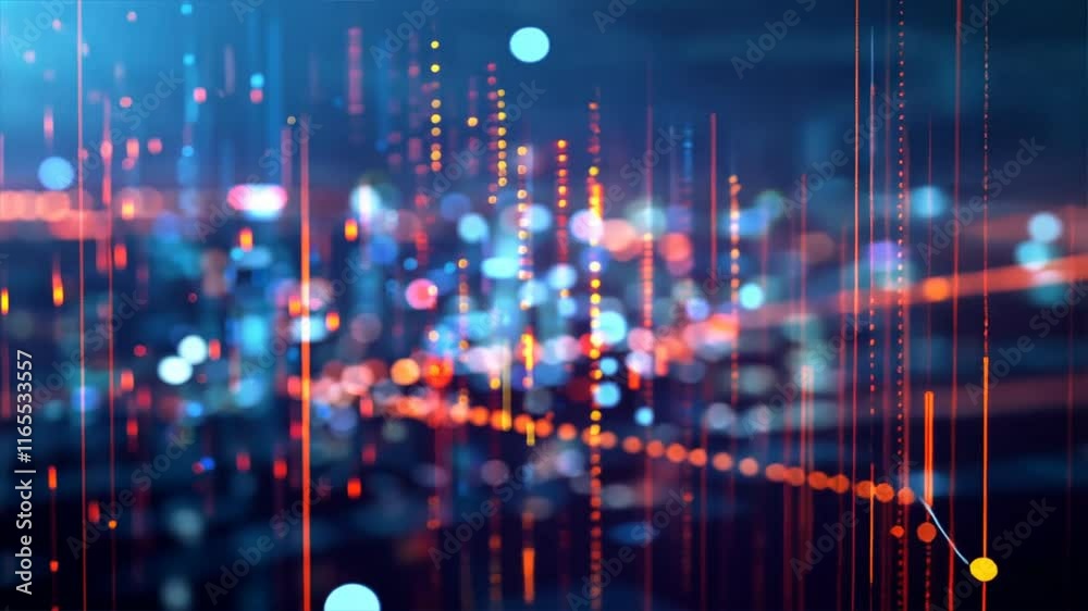 Poster abstract digital background with colorful bokeh lights and dynamic streaks, creating vibrant atmosph