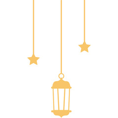 Ramadan Lantern and Stars: Golden Ramadan Lantern with Stars Hanging. Perfect for Islamic celebrations, greeting cards, and backgrounds.