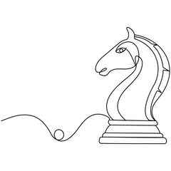 Knight chess  single line art, continuous one line drawing of  Isolated outline vector icon