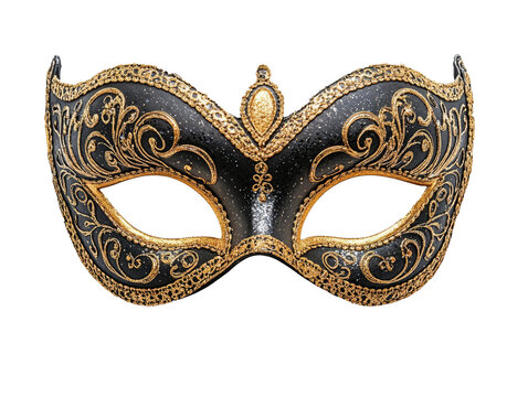 Venetian carnival eye mask with golden details. On transparent background. - Powered by Adobe