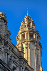 Obraz premium facade of old tower building in barcelona spain