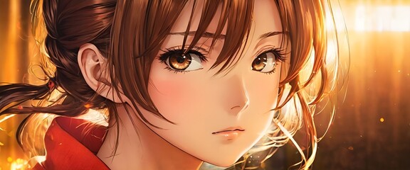 anime y manga joven bella de pelo castaño con coleta y ojos grandes