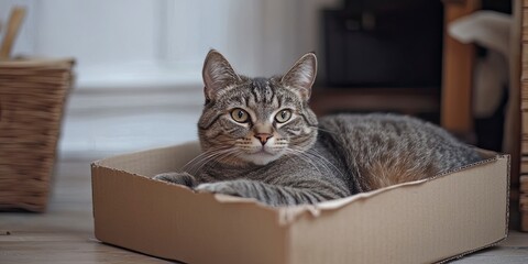 Funny red cat looking out of the box on Isolated Black background 