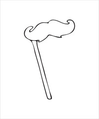 Vector doodles hand drawn birthday party staff, funny mustache on stick, birthday decorations, festive doodles