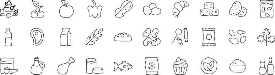 icon set handwriting drawing food