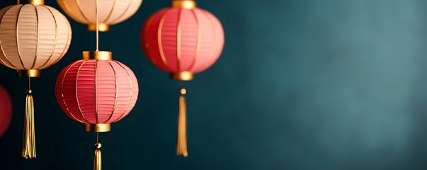 Obraz premium Colorful Lanterns Hanging for Celebrations and Decor