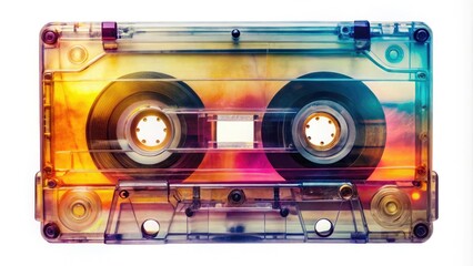 Naklejka premium Double Exposure Blank Cassette Tape Box Mockup - Vintage Retro Design
