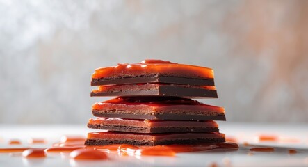 Flaky chocolate delight stacked high with rich layers and tempting glaze