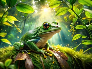 Double Exposure Green Frog Jungle, AI Photo, Nature, Photography, Surreal, Exotic