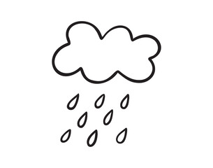 Cloud with rain hand drawn doodle icon. Outline drawing cloud with rain
