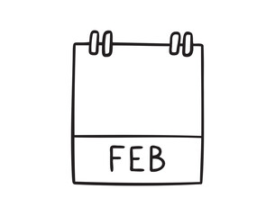 February calendar month page hand drawn doodle icon. Outline line symbol for planning. Single calendar element.