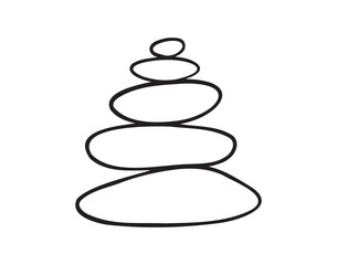  Yoga stones stack doodle hand drawn icon. Outline drawing balanced zen stone line clipart symbol. Spa pebbles black and white graphic line illustration.