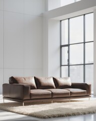 Fototapeta premium Modern Living Room with Leather Sofa and Rug