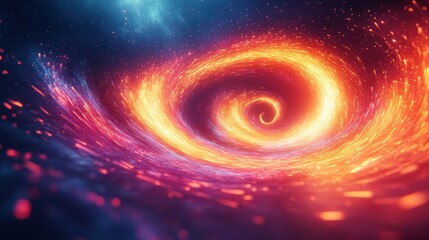 Obraz premium Fiery spiral galaxy, cosmic swirl, vibrant nebula.