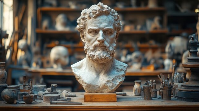 Rustic Sculptor's Workshop Featuring Vintage Tools