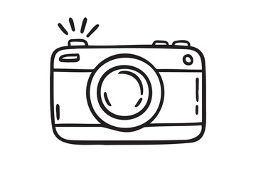 Camera hand drawn doodle isolated icon white background. Camera symbol outline drawn by hand.
