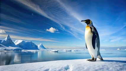 Obraz premium Emperor Penguin on Ice - Scenic Horizon - AI Photo
