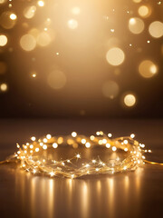 Christmas golden glowing background. Holiday abstract glitter defocused backdrop with blinking tars...