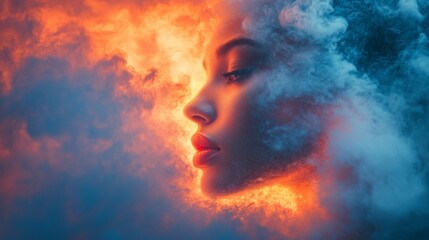 Profile of a woman with glowing fiery mist