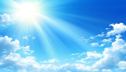 Sunbeams Through Clouds Vibrant Blue Sky Background With Copy Space, Perfect For Designs