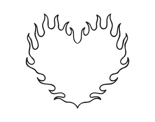 fire heart line tattoo doodle outline style shaped concept. fire heart hand drawn icon. 