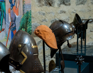 medieval knight helmet and cap